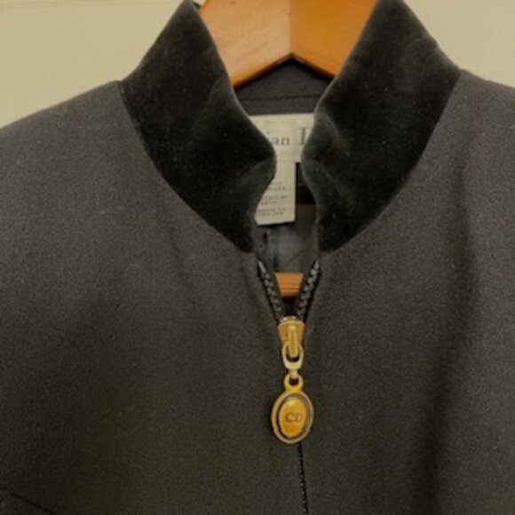 Christian Dior 100 % Pure Wool Velvet Black Gold CD Logo Zip Jacket and Skirt - Picture 3 of 11